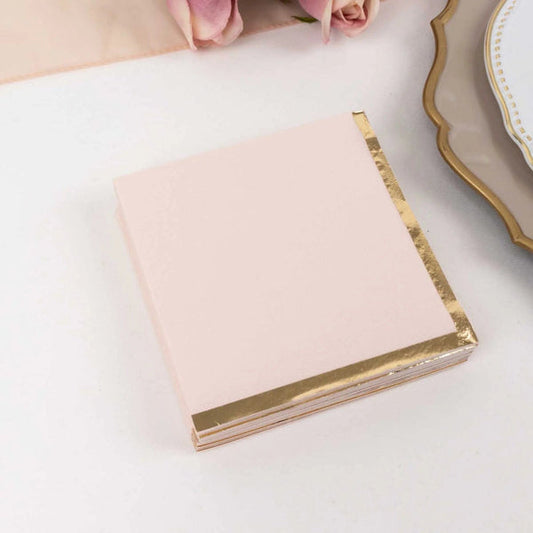 50 Disposable 2 Ply Soft Dinner Cocktail Paper Napkins with Gold Foil Edge