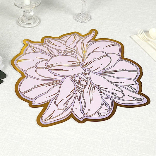 10 Lilac Disposable Cardboard Lavender Peony Flower Print with Gold Foil Edges