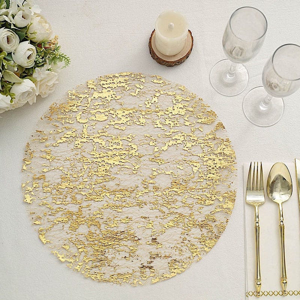 10 Metallic 13 in Round Polyester Mesh with Foil Table Placemats