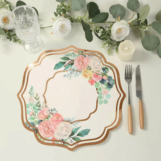 10 White and Rose Gold Cardboard Paper Placemats Peony Flowers Print