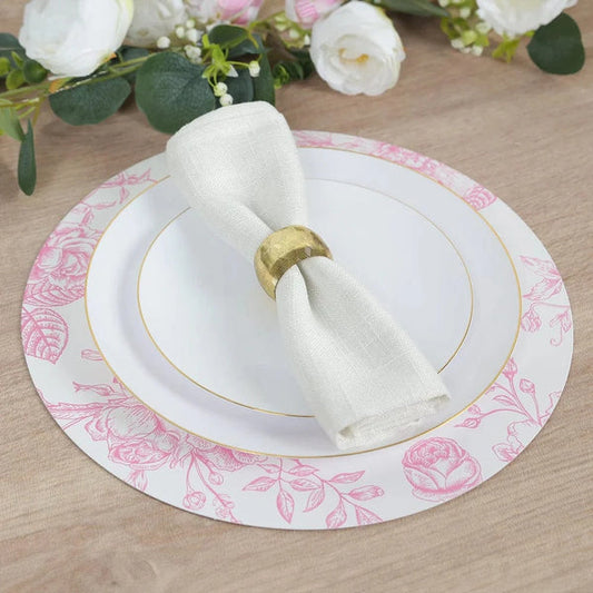 10 White Cardboard Disposable Table Placemats with French Toile Print