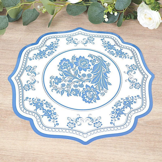 10 White Disposable Cardboard Paper Placemats with Damask Floral Pattern