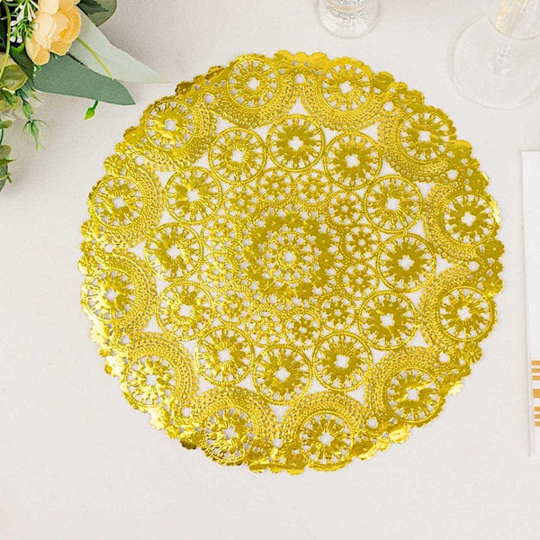 50 Metallic Gold Lace Round Disposable Paper Placemats