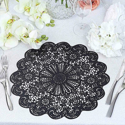 6 pcs 15 in wide Romantic Floral Lace Round Vinyl Placemats Doilies