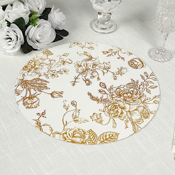 6 Disposable Table Placemats with White Gold French Toile Print