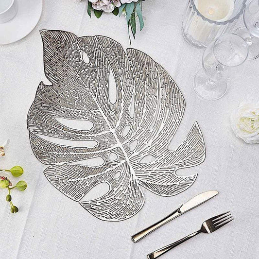 6 Metallic 18 in Tropical Monstera Leaf Design Vinyl Placemats