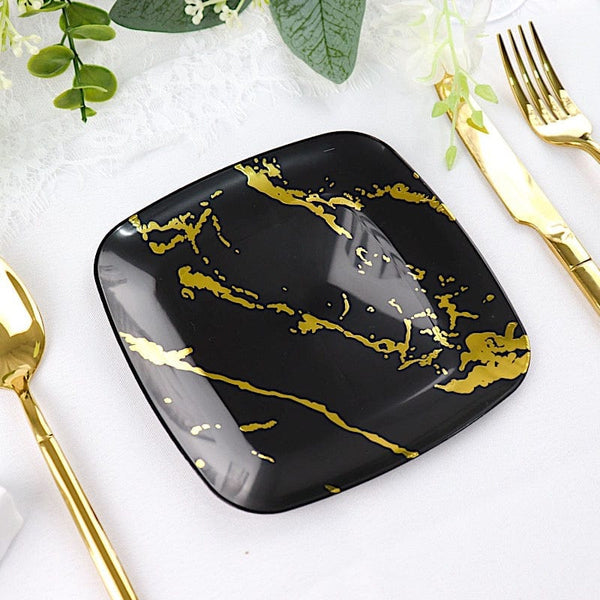 10 Metallic Marble Square Disposable Salad and Dinner Plastic Plates