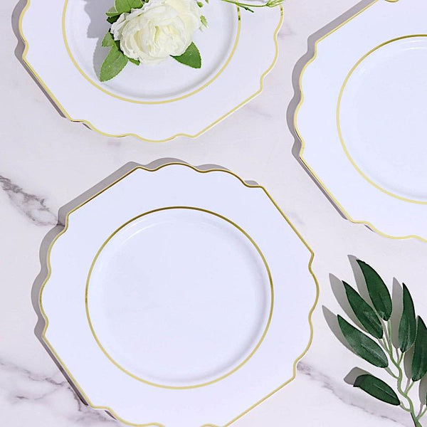 10 pcs 8 in Disposable Baroque Plastic Dessert Plates with Gold Rim