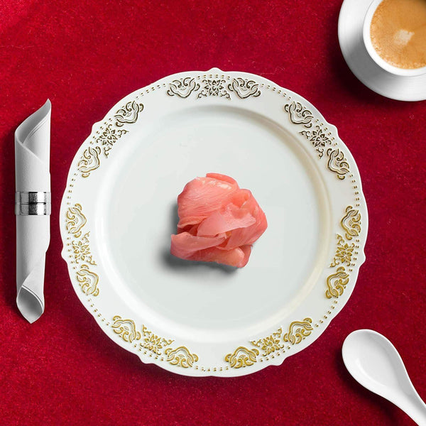 10 pcs 8 in wide Disposable Plastic Salad Plates with Gold Trim