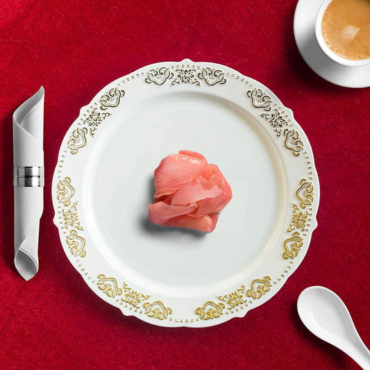 10 pcs 8 in wide Disposable Plastic Salad Plates with Gold Trim