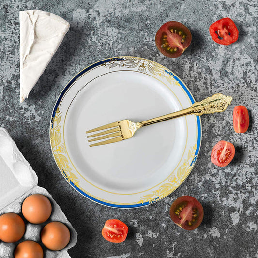 10 pcs 8 in wide Disposable White Plastic Salad Plates with Trim