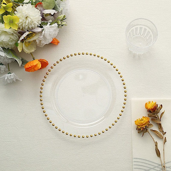 10 Round Disposable Plastic Salad and Dinner Plates with Beaded Trim
