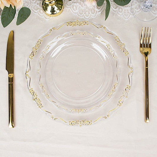 10 Round Disposable Salad and Dinner Plastic Plates with Embossed Scalloped Trim