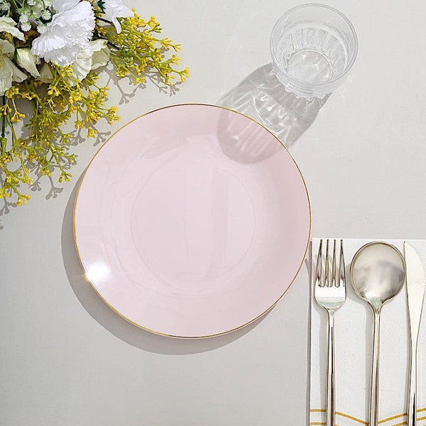 10 Round Glossy Disposable Salad and Dinner Plastic Plates with Gold Trim