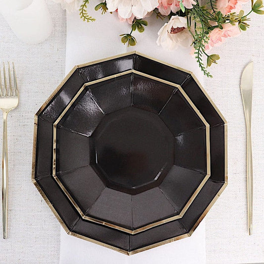 25 Decagon 9 in Disposable Paper Dinner Plates with Gold Trim