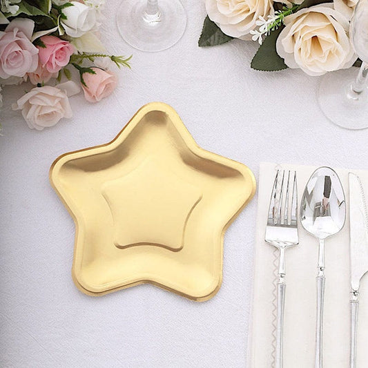 25 Matte Gold Star Shaped Disposable Dinner Salad Paper Plates