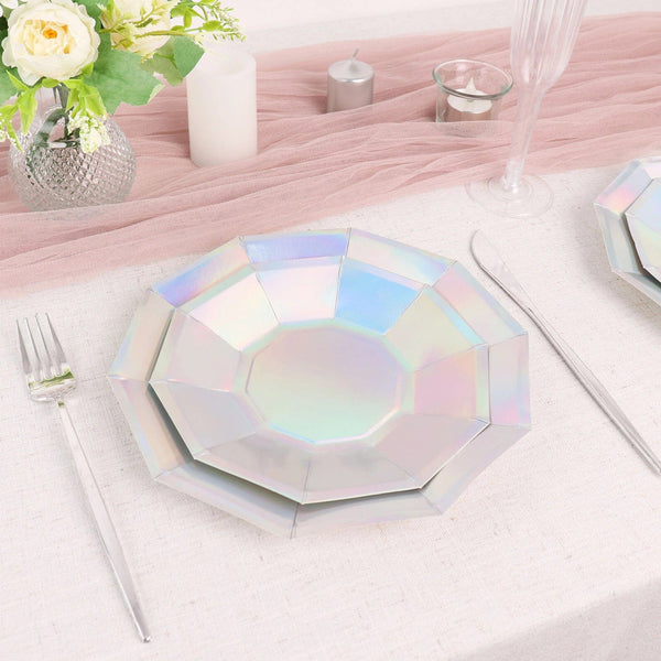 25 Iridescent Decagon Disposable Paper Salad Plates
