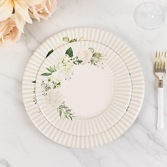 25 Round 8 in Paper Dessert Plates Floral Print - White and Sage Green