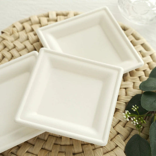 50 White Square Sustainable Bagasse Disposable Salad Dinner Plates