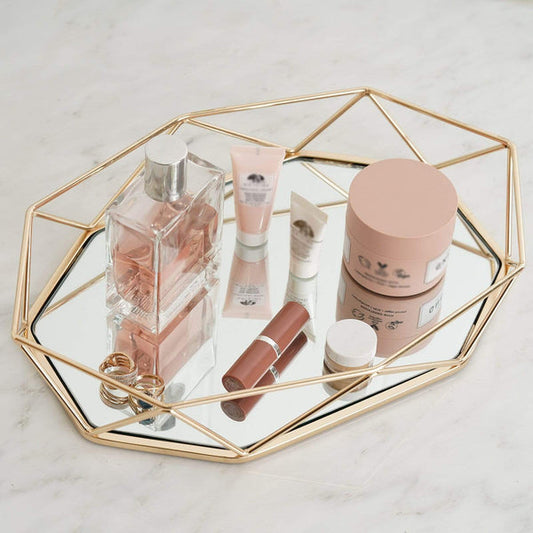 Gold 14x9 in Mirrored Metal Geometric Decorative Serving Tray