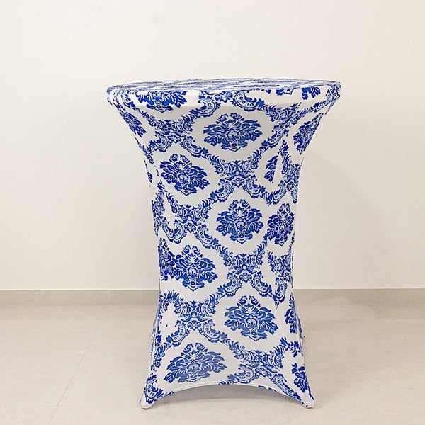 24 in Royal Blue Damask Cocktail Spandex Table Cover