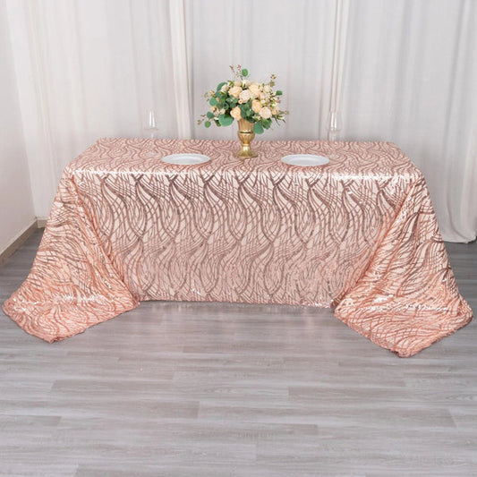 90x156 in Wavy Sequined Mesh Rectangle Tablecloth