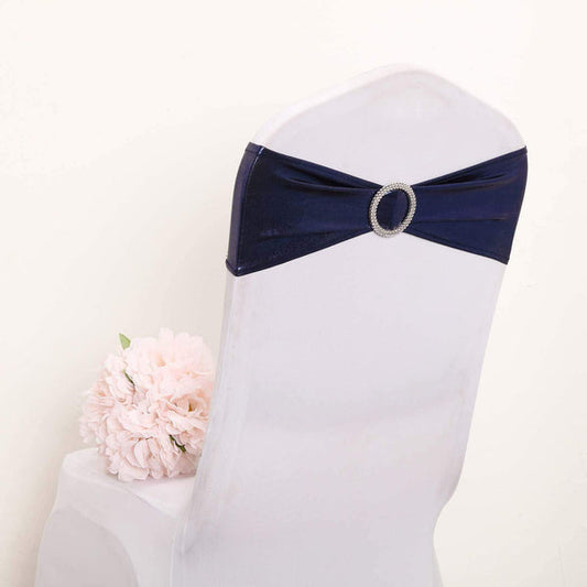 5 pcs Metallic Spandex Chair Sashes with Silver Round Buckles