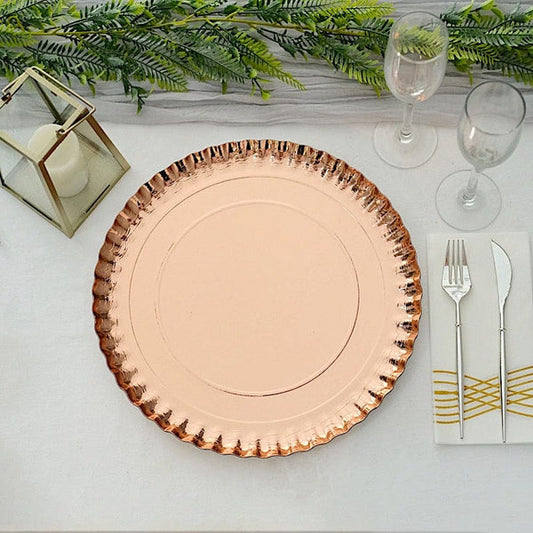 10 Charger Plates 13 in Round Disposable Paper Serving Trays with Scalloped Rim Design