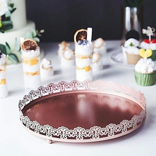 12 in Round Serving Trays with Decorative Embossed Rim