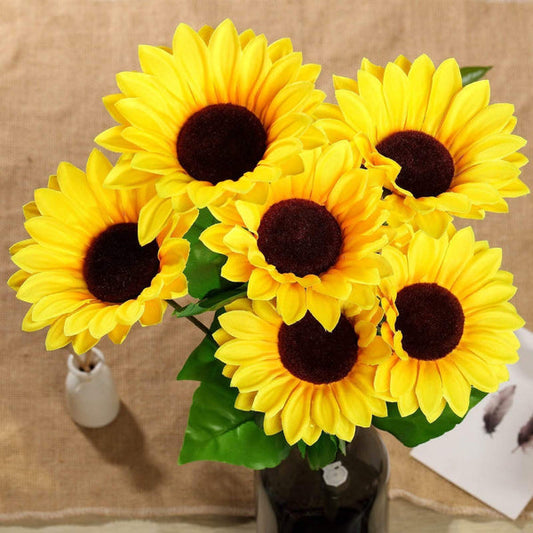 45 pcs Yellow 22" Tall Silk Sunflowers - 5 bushes