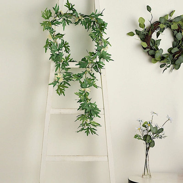 6 feet Cream Silk Daisy Flowers Garland with Leaves Hanging Vine