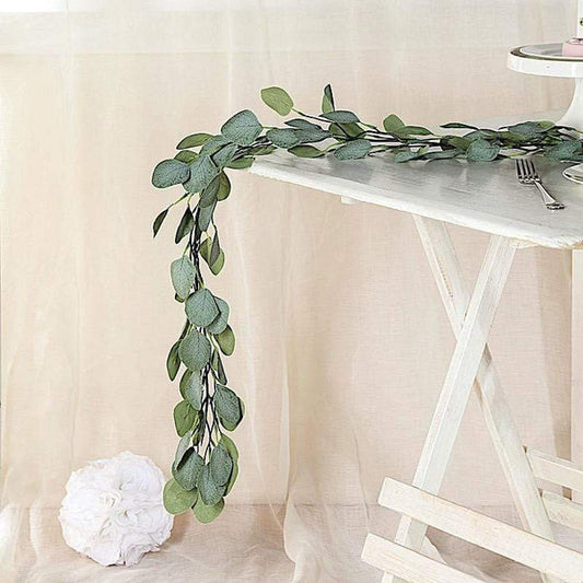 6.5 ft long Frosted Green Artificial Eucalyptus Leaves Vine Garland