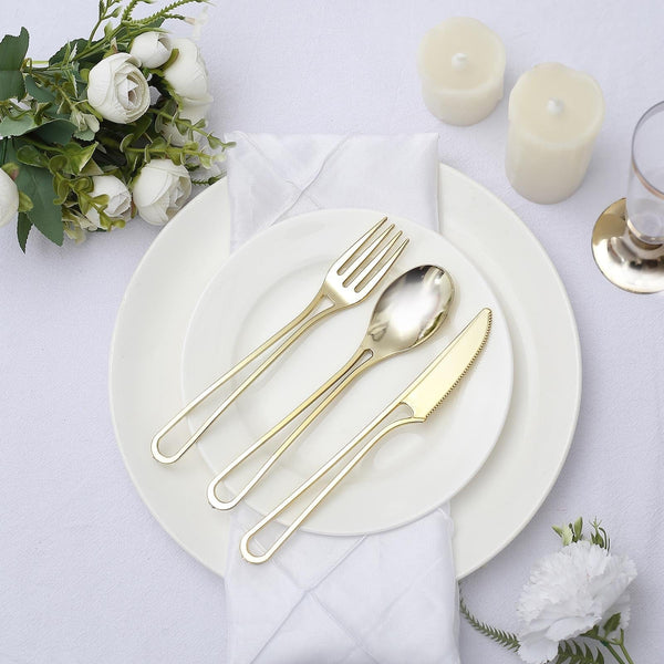 24 Disposable Plastic Cutlery with Hollow Handle Spoons Forks and Knives Set