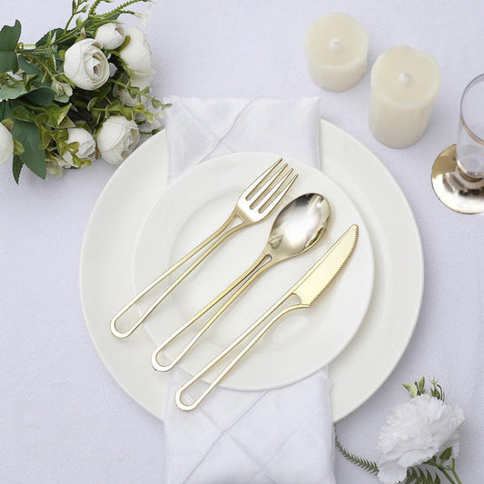 24 Disposable Plastic Cutlery with Hollow Handle Spoons Forks and Knives Set