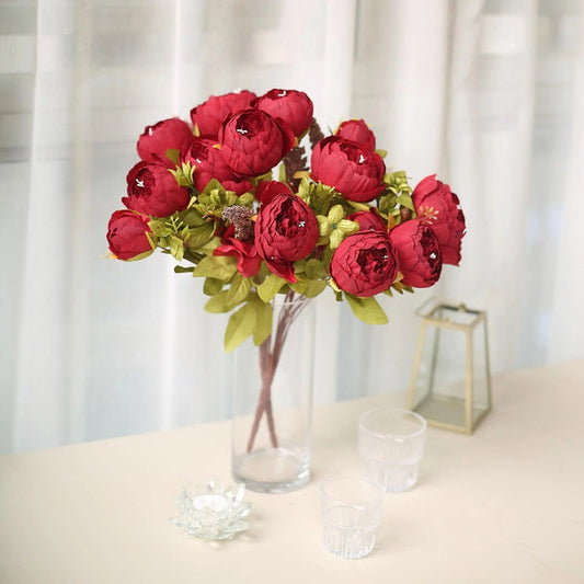 2 Bouquets 19 in Artificial Peony Flowers Silk Floral Bushes