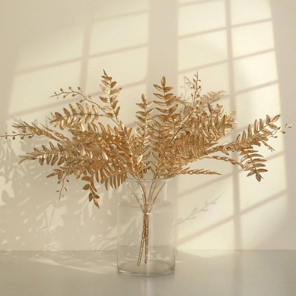 2 Gold 21 in Artificial Fern Leaves Branches Metallic Faux Greenery Stems