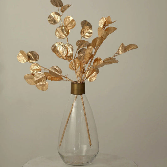 2 Gold 27 in Artificial Eucalyptus Leaves Branches Metallic Faux Greenery Stems