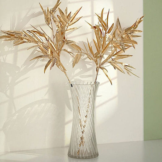 2 Gold 33 in Artificial Bamboo Leaves Branches Metallic Faux Greenery Stems
