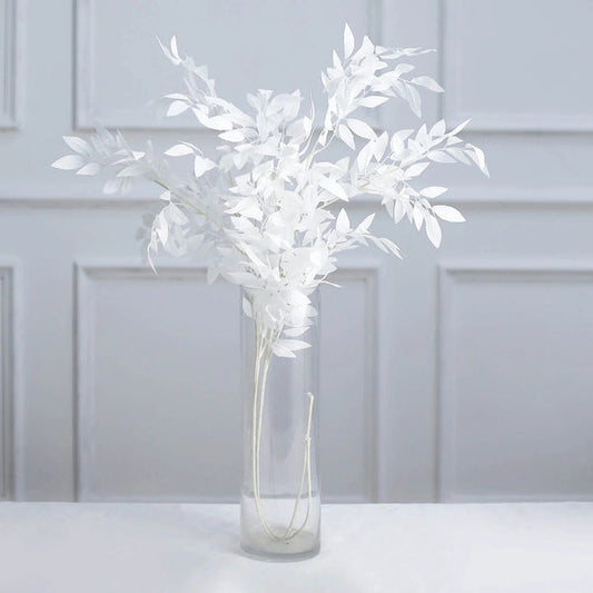 2 White 42 in Artificial Beech Leaves Bushes Silk Plant Stems