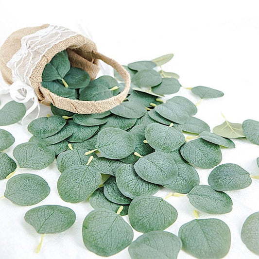 200 Frosted Green Faux Eucalyptus Petals Artificial Greenery Leaves