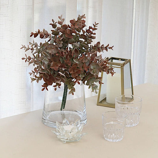 3 Green Red 13 in Artificial Eucalyptus Stems Faux Greenery Bushes