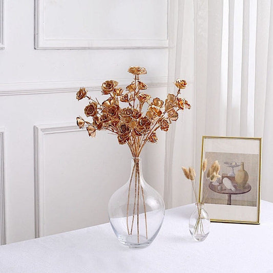 3 Metallic Gold 22 in Artificial Rose Flower Sprays