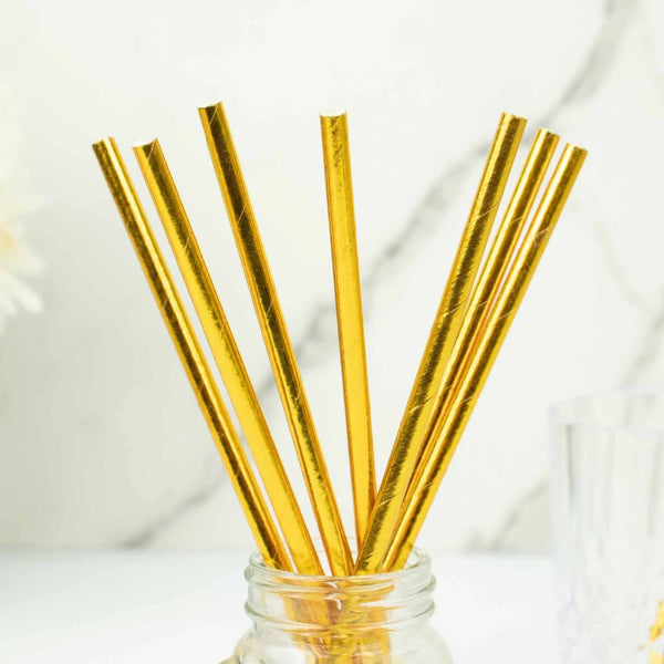 50 Gold 8 in Metallic Disposable Paper Drinking Straws