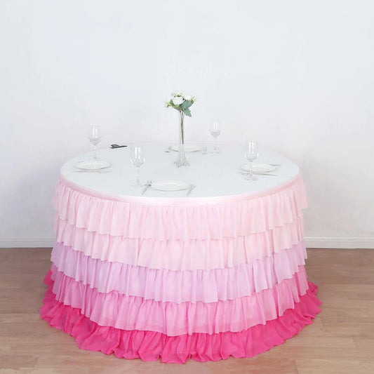 14 feet 5 Tier Ruffled Chiffon Tutu Table Skirt with Satin Backing