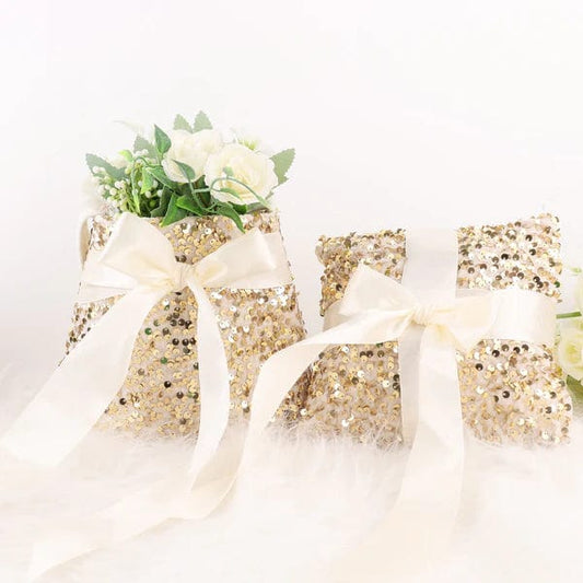 Champagne Velvet Flower Girl Basket and Ring Bearer Pillow with Gold Sequins