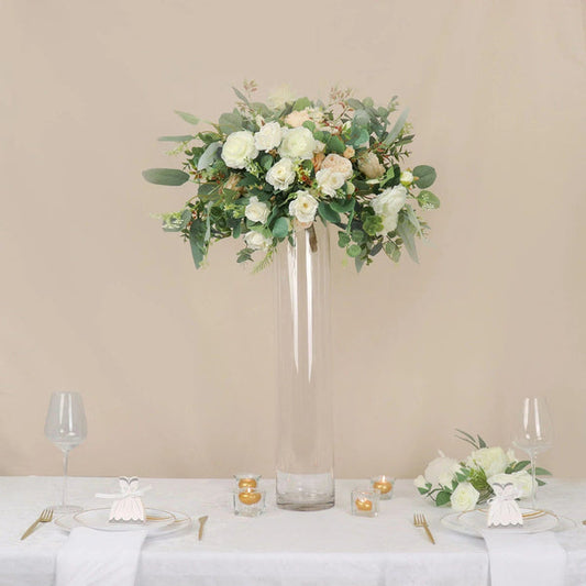 2 Clear Tall Round Cylinder Glass Flower Vases Table Centerpieces