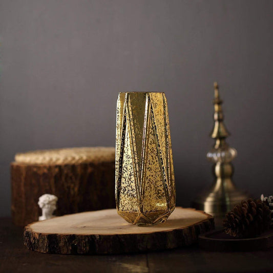 2 pcs 8 in tall Gold Geometric Mercury Glass Vases Centerpieces