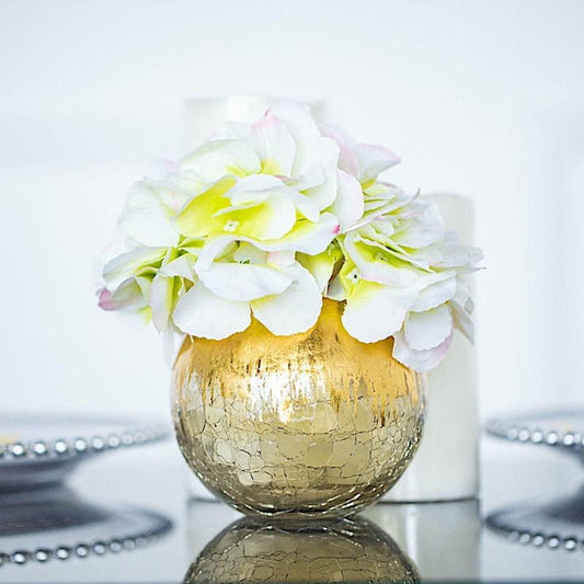 4 in tall Gold Crackle Glass Round Candle Holder Vase