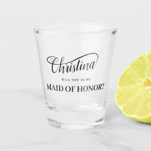 Be My Maid of Honor Handwritten Swash Calligraphy Shot Glass