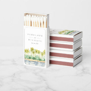 Beach Palm Trees Tropical Watercolor Wedding Favor Matchboxes